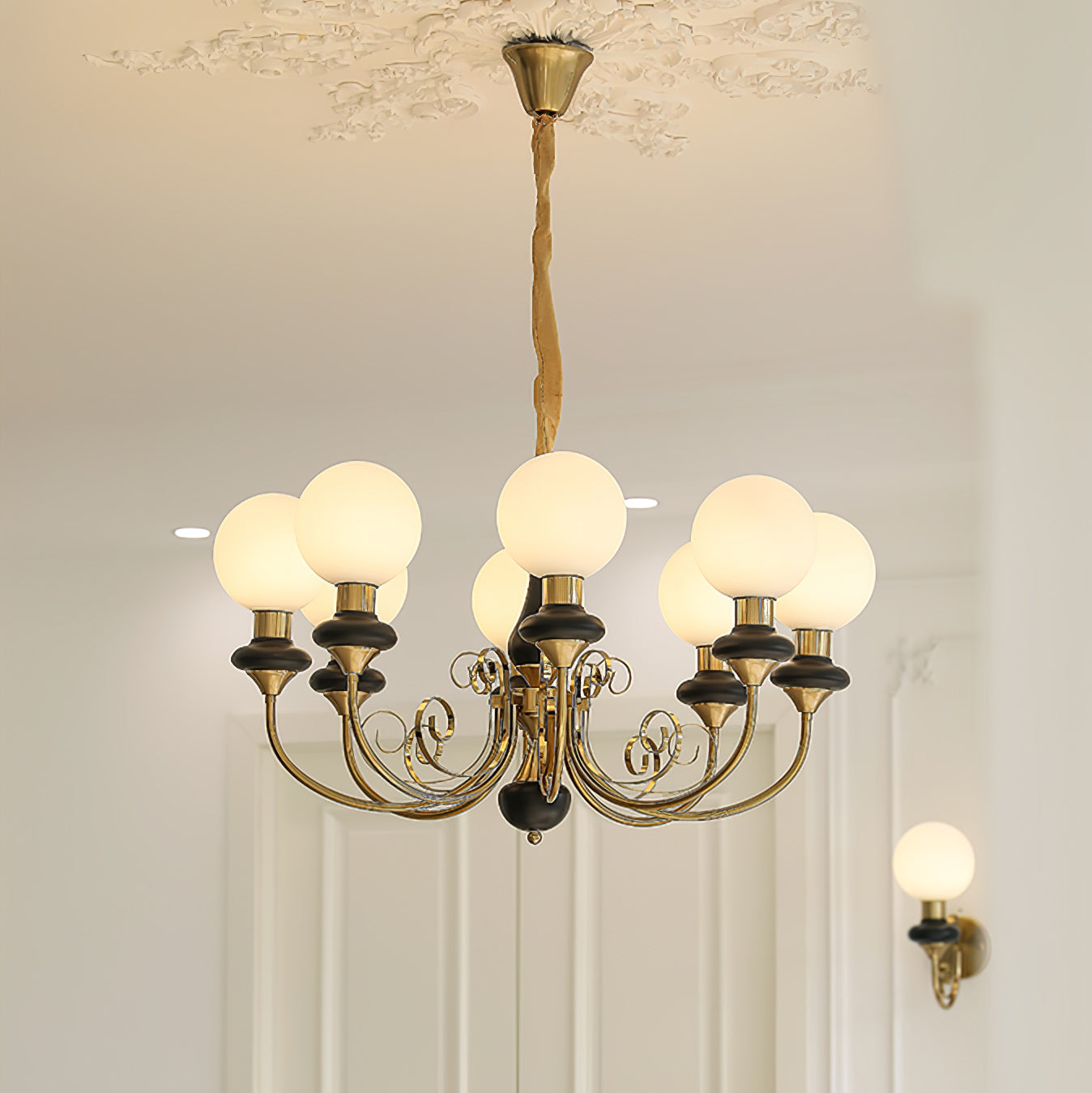 Chandelier with Green Glass Shades and Gold or Black Finish | Luxury Pendant Lamp in 3, 5 or 8 Light Points - Lamylie