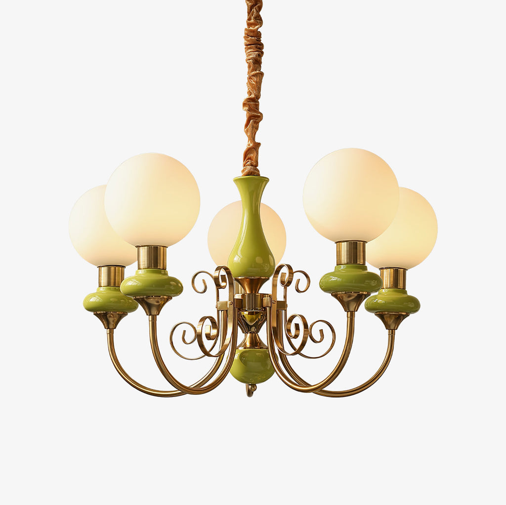 Chandelier with Green Glass Shades and Gold or Black Finish | Luxury Pendant Lamp in 3, 5 or 8 Light Points - Lamylie
