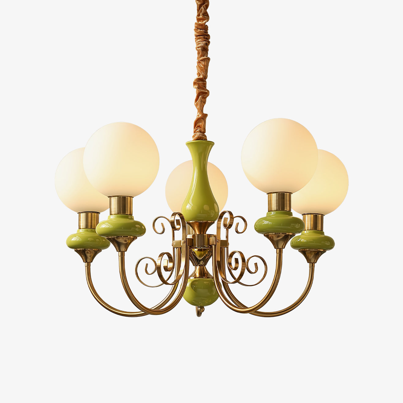 Chandelier with Green Glass Shades and Gold or Black Finish | Luxury Pendant Lamp in 3, 5 or 8 Light Points - Lamylie