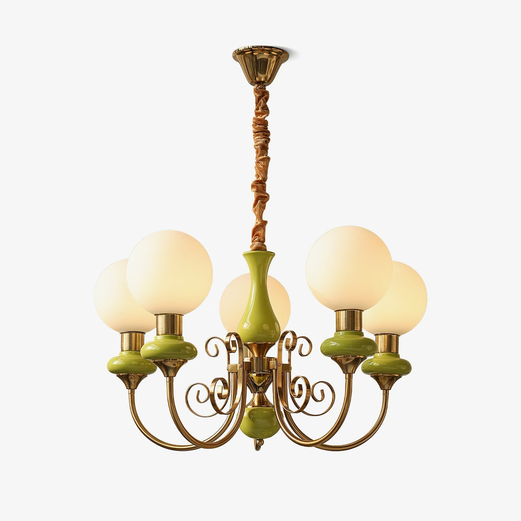 Chandelier with Green Glass Shades and Gold or Black Finish | Luxury Pendant Lamp in 3, 5 or 8 Light Points - Lamylie