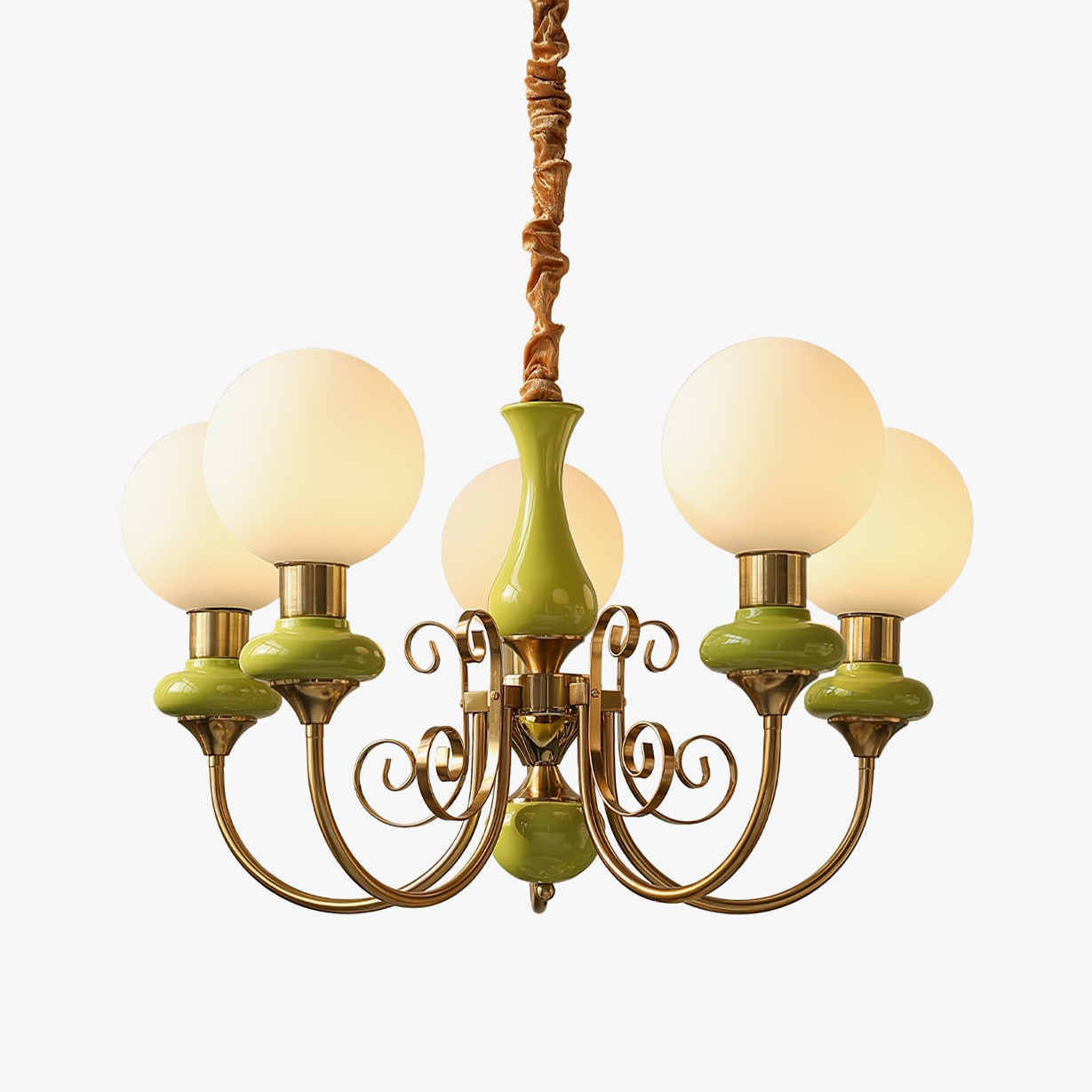 Chandelier with Green Glass Shades and Gold or Black Finish | Luxury Pendant Lamp in 3, 5 or 8 Light Points - Lamylie