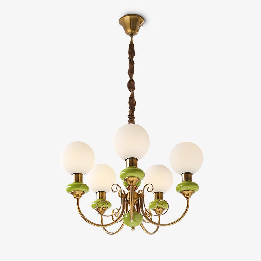 Chandelier with Green Glass Shades and Gold or Black Finish | Luxury Pendant Lamp in 3, 5 or 8 Light Points - Lamylie
