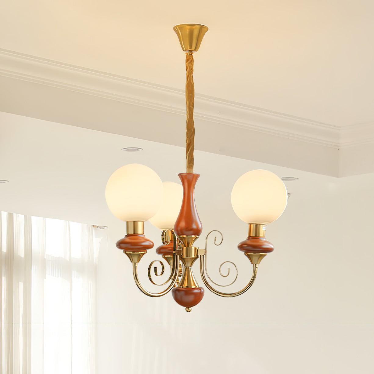 Chandelier with Green Glass Shades and Gold or Black Finish | Luxury Pendant Lamp in 3, 5 or 8 Light Points - Lamylie