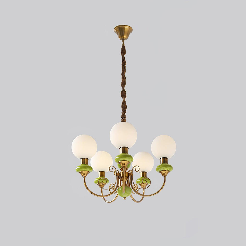 Chandelier with Green Glass Shades and Gold or Black Finish | Luxury Pendant Lamp in 3, 5 or 8 Light Points - Lamylie