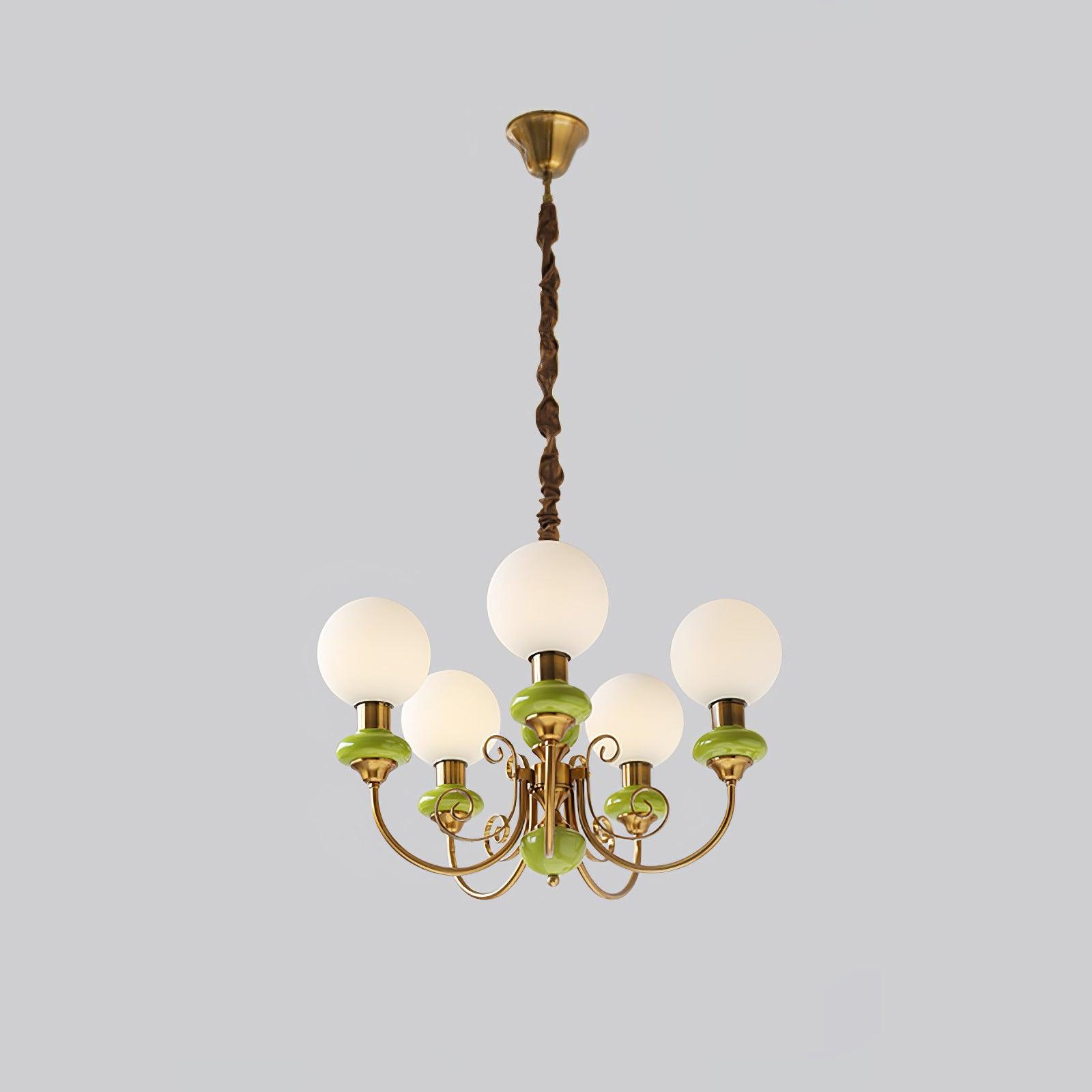 Chandelier with Green Glass Shades and Gold or Black Finish | Luxury Pendant Lamp in 3, 5 or 8 Light Points - Lamylie