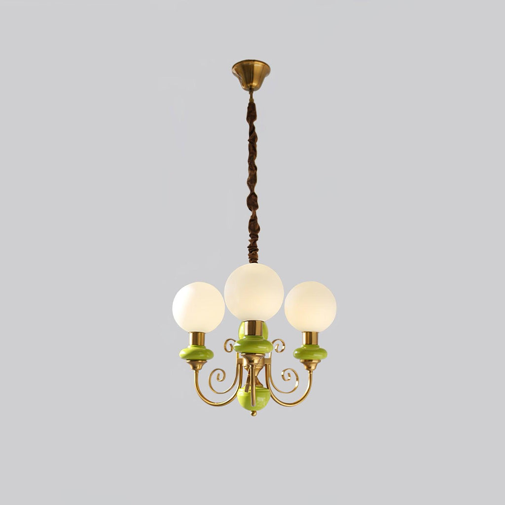 Chandelier with Green Glass Shades and Gold or Black Finish | Luxury Pendant Lamp in 3, 5 or 8 Light Points - Lamylie