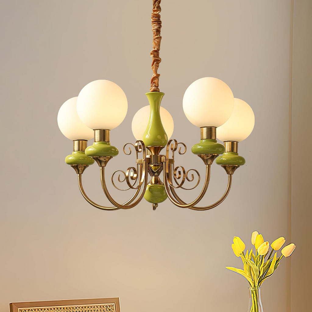 Chandelier with Green Glass Shades and Gold or Black Finish | Luxury Pendant Lamp in 3, 5 or 8 Light Points - Lamylie