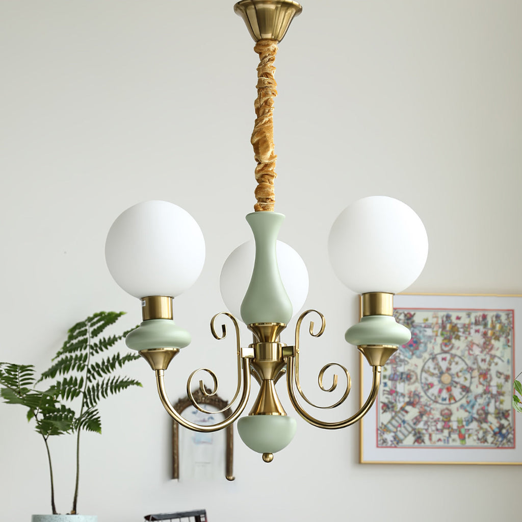 Chandelier with Green Glass Shades and Gold or Black Finish | Luxury Pendant Lamp in 3, 5 or 8 Light Points - Lamylie