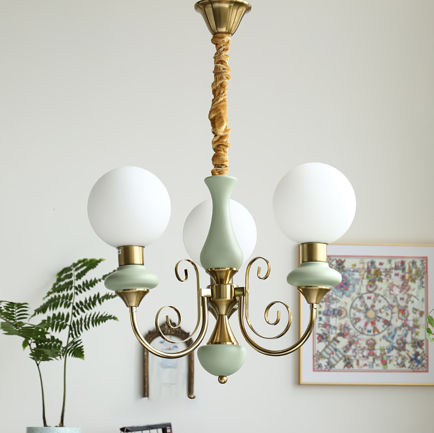Chandelier with Green Glass Shades and Gold or Black Finish | Luxury Pendant Lamp in 3, 5 or 8 Light Points - Lamylie