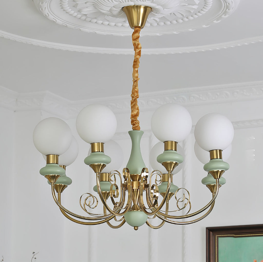Chandelier with Green Glass Shades and Gold or Black Finish | Luxury Pendant Lamp in 3, 5 or 8 Light Points - Lamylie