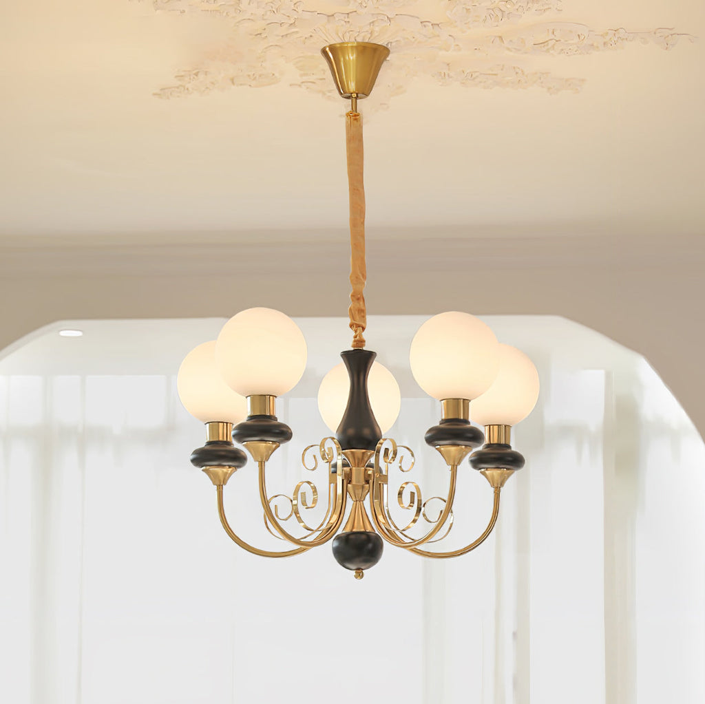 Chandelier with Green Glass Shades and Gold or Black Finish | Luxury Pendant Lamp in 3, 5 or 8 Light Points - Lamylie