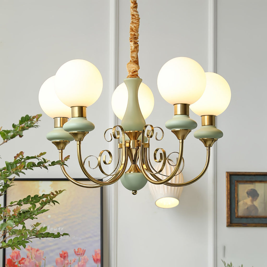 Chandelier with Green Glass Shades and Gold or Black Finish | Luxury Pendant Lamp in 3, 5 or 8 Light Points - Lamylie