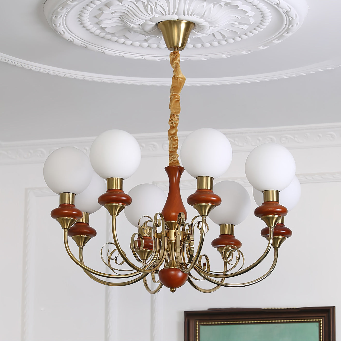Chandelier with Green Glass Shades and Gold or Black Finish | Luxury Pendant Lamp in 3, 5 or 8 Light Points - Lamylie