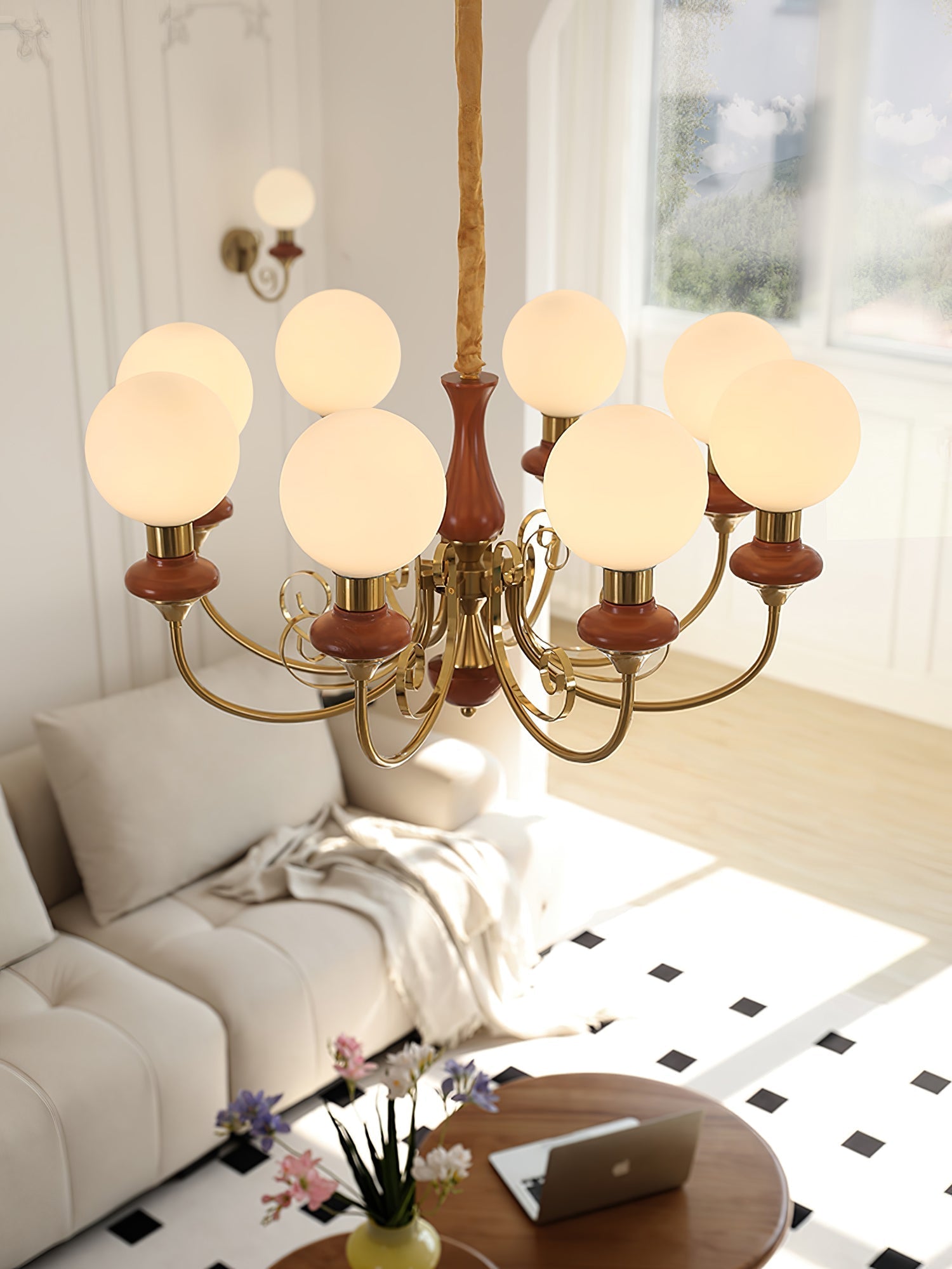 Chandelier with Green Glass Shades and Gold or Black Finish | Luxury Pendant Lamp in 3, 5 or 8 Light Points - Lamylie