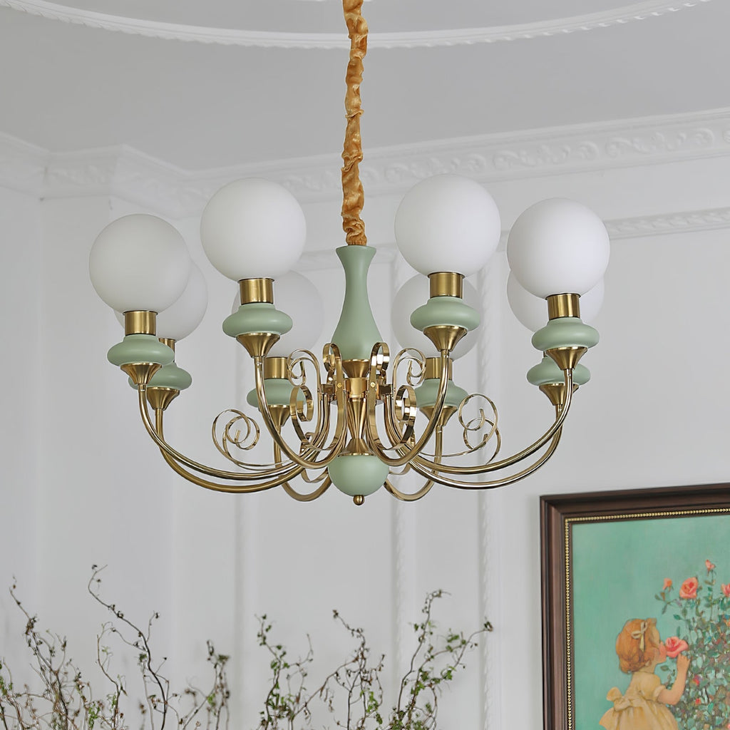 Chandelier with Green Glass Shades and Gold or Black Finish | Luxury Pendant Lamp in 3, 5 or 8 Light Points - Lamylie