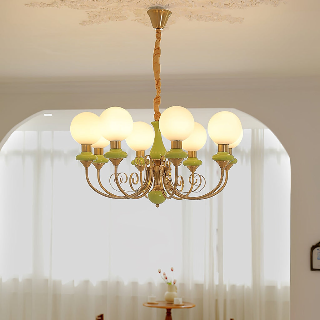 Chandelier with Green Glass Shades and Gold or Black Finish | Luxury Pendant Lamp in 3, 5 or 8 Light Points - Lamylie