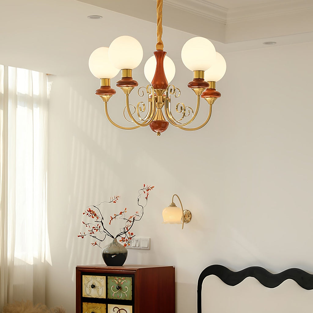 Chandelier with Green Glass Shades and Gold or Black Finish | Luxury Pendant Lamp in 3, 5 or 8 Light Points - Lamylie