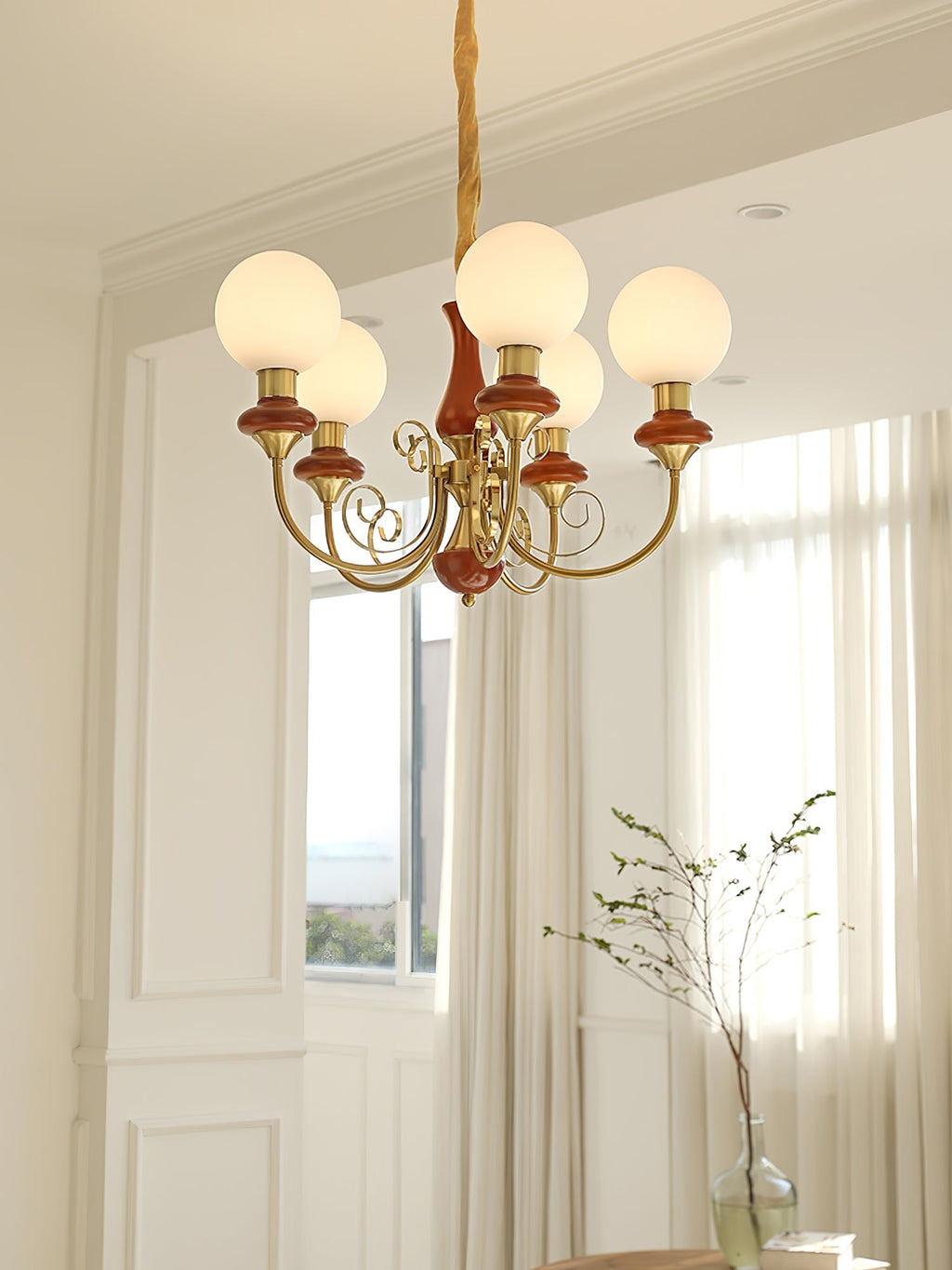 Chandelier with Green Glass Shades and Gold or Black Finish | Luxury Pendant Lamp in 3, 5 or 8 Light Points - Lamylie