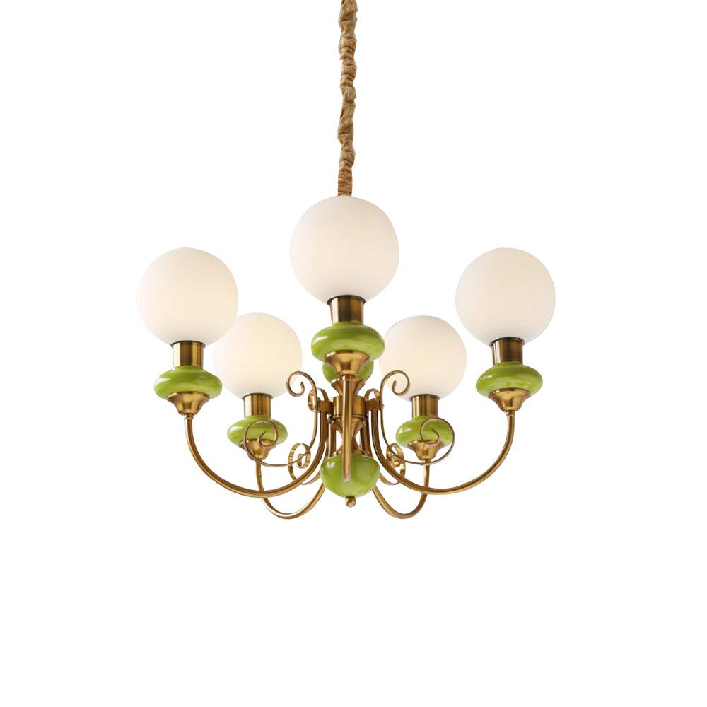 Chandelier with Green Glass Shades and Gold or Black Finish | Luxury Pendant Lamp in 3, 5 or 8 Light Points - Lamylie