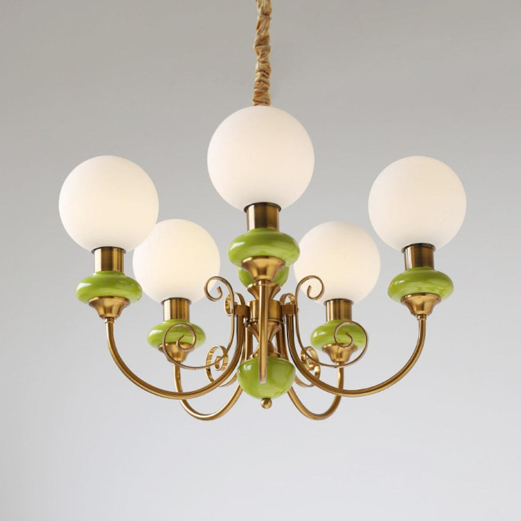 Chandelier with Green Glass Shades and Gold or Black Finish | Luxury Pendant Lamp in 3, 5 or 8 Light Points - Lamylie