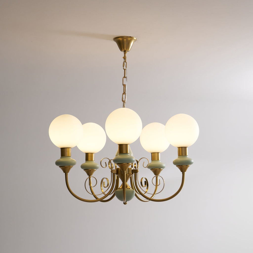 Chandelier with Green Glass Shades and Gold or Black Finish | Luxury Pendant Lamp in 3, 5 or 8 Light Points - Lamylie
