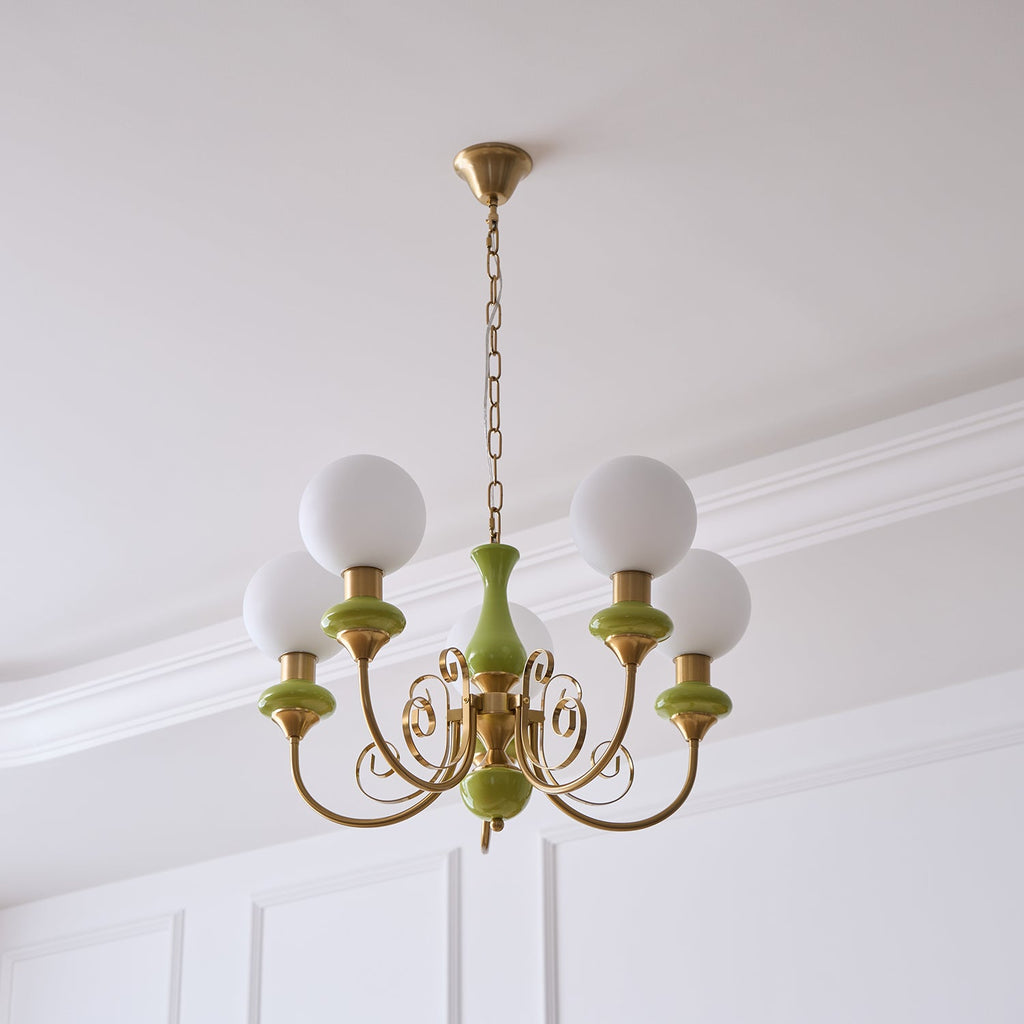 Chandelier with Green Glass Shades and Gold or Black Finish | Luxury Pendant Lamp in 3, 5 or 8 Light Points - Lamylie
