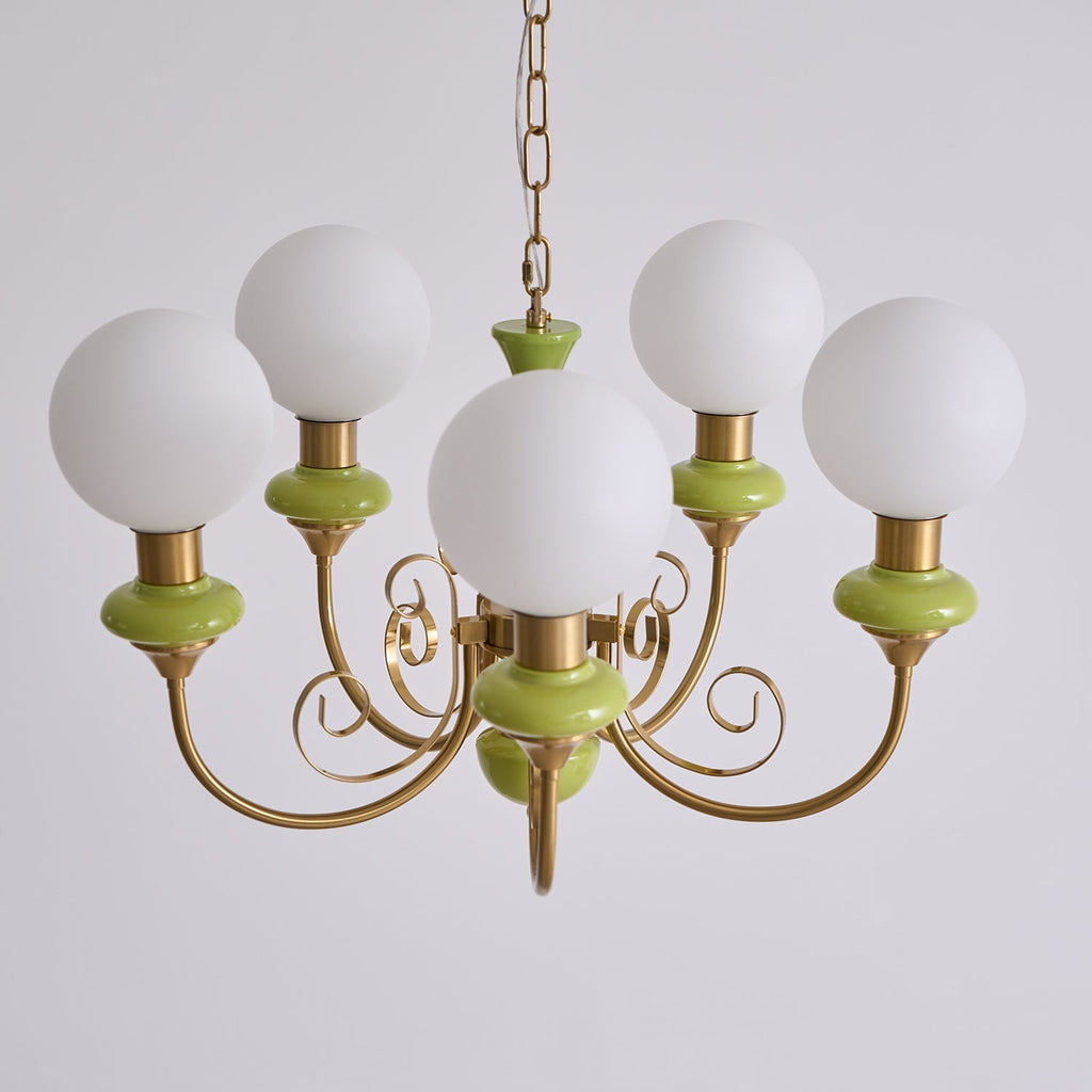 Chandelier with Green Glass Shades and Gold or Black Finish | Luxury Pendant Lamp in 3, 5 or 8 Light Points - Lamylie