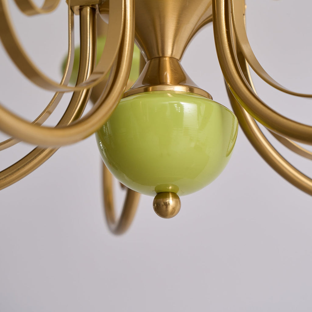 Chandelier with Green Glass Shades and Gold or Black Finish | Luxury Pendant Lamp in 3, 5 or 8 Light Points - Lamylie