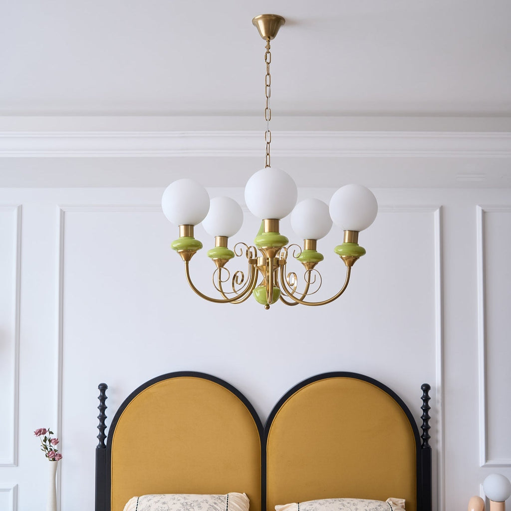 Chandelier with Green Glass Shades and Gold or Black Finish | Luxury Pendant Lamp in 3, 5 or 8 Light Points - Lamylie