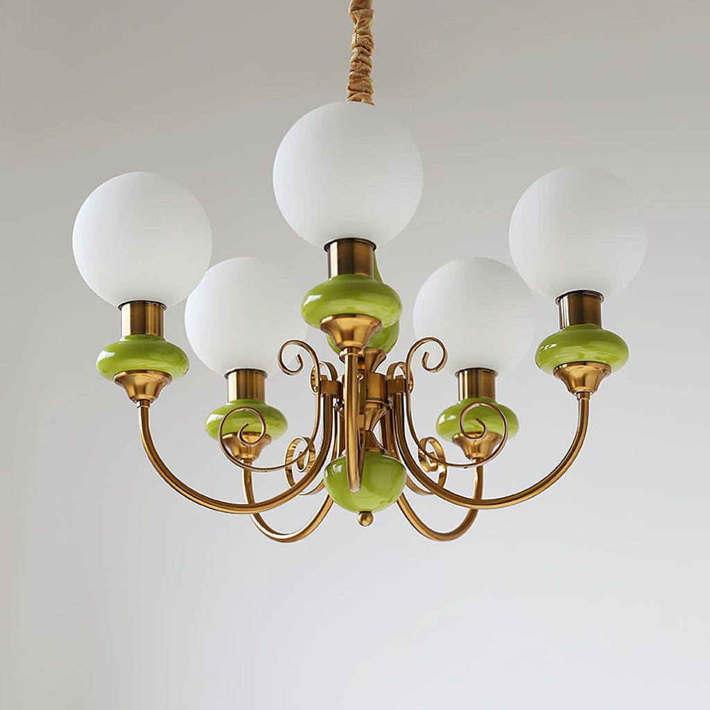 Chandelier with Green Glass Shades and Gold or Black Finish | Luxury Pendant Lamp in 3, 5 or 8 Light Points - Lamylie
