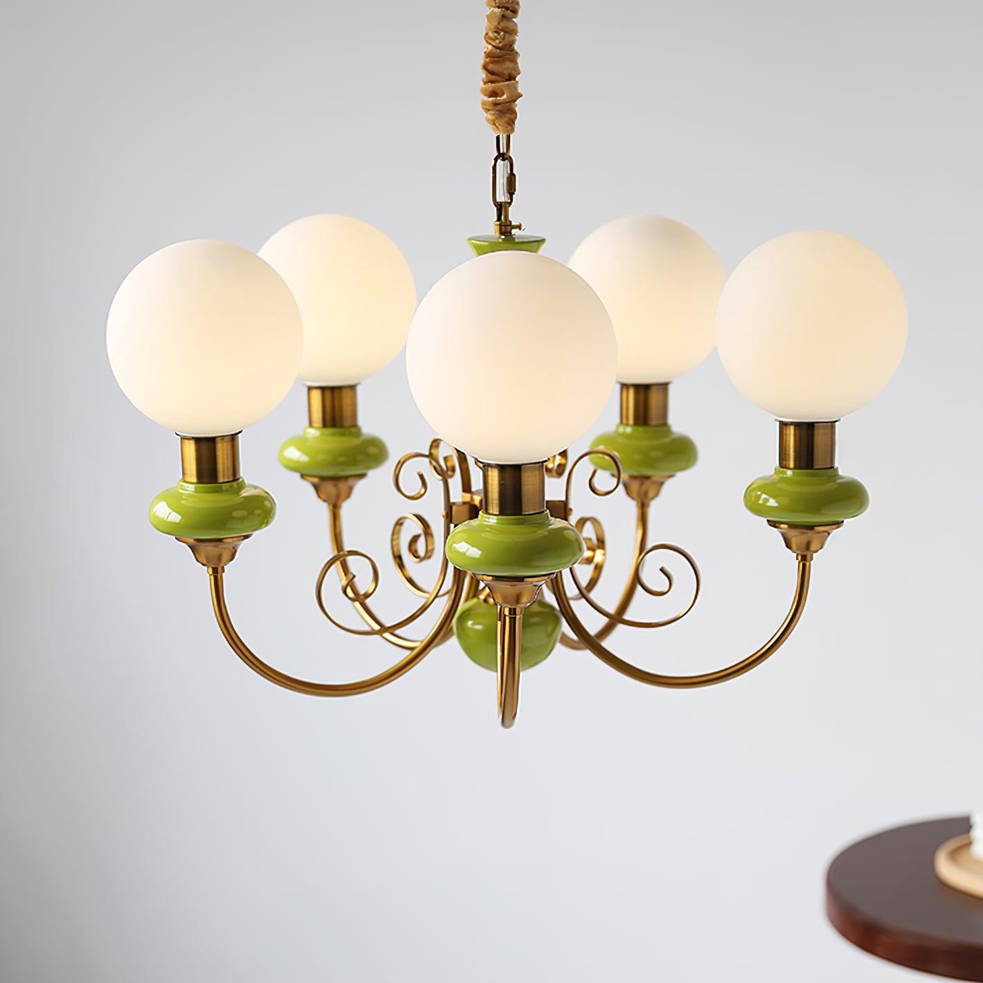 Chandelier with Green Glass Shades and Gold or Black Finish | Luxury Pendant Lamp in 3, 5 or 8 Light Points - Lamylie
