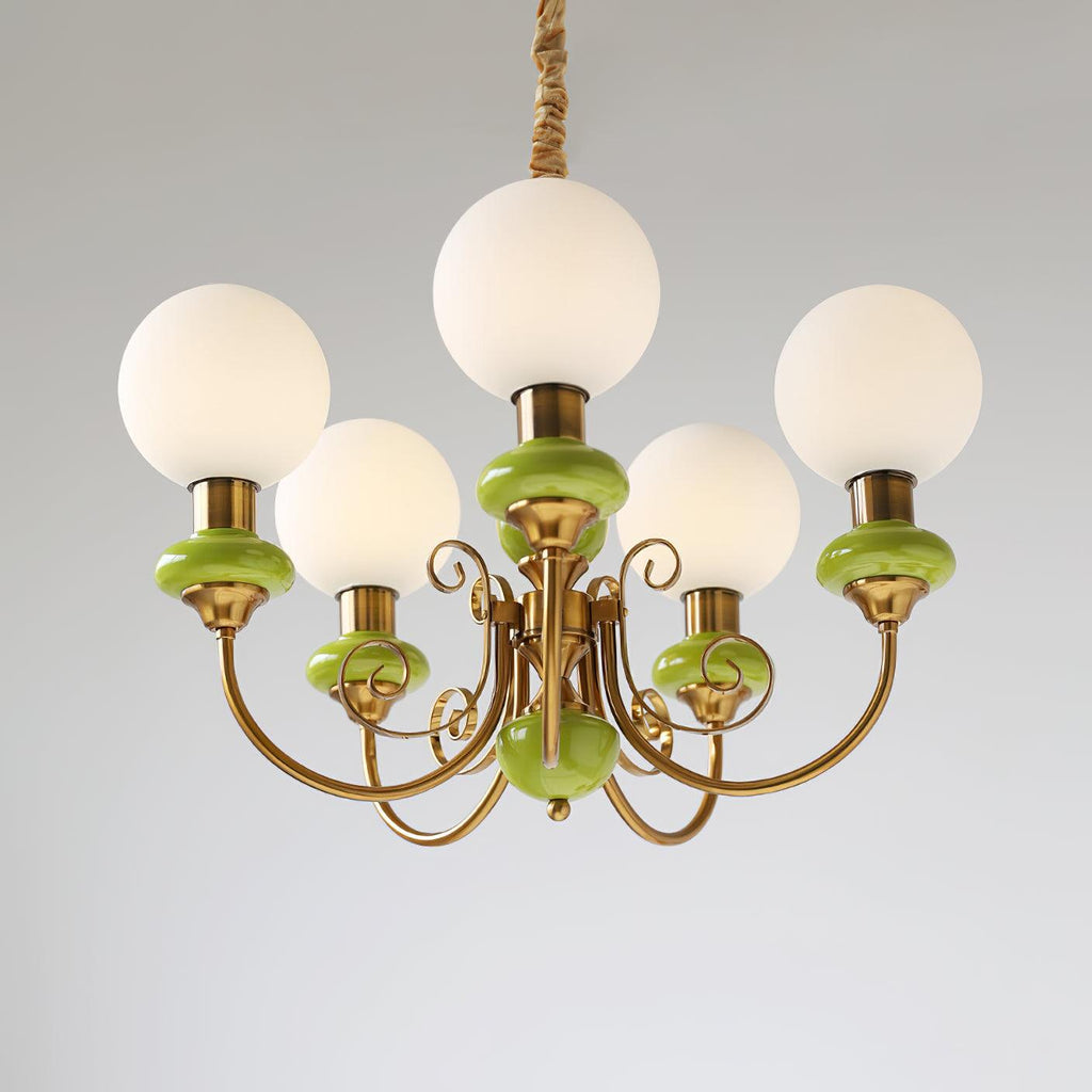 Chandelier with Green Glass Shades and Gold or Black Finish | Luxury Pendant Lamp in 3, 5 or 8 Light Points - Lamylie