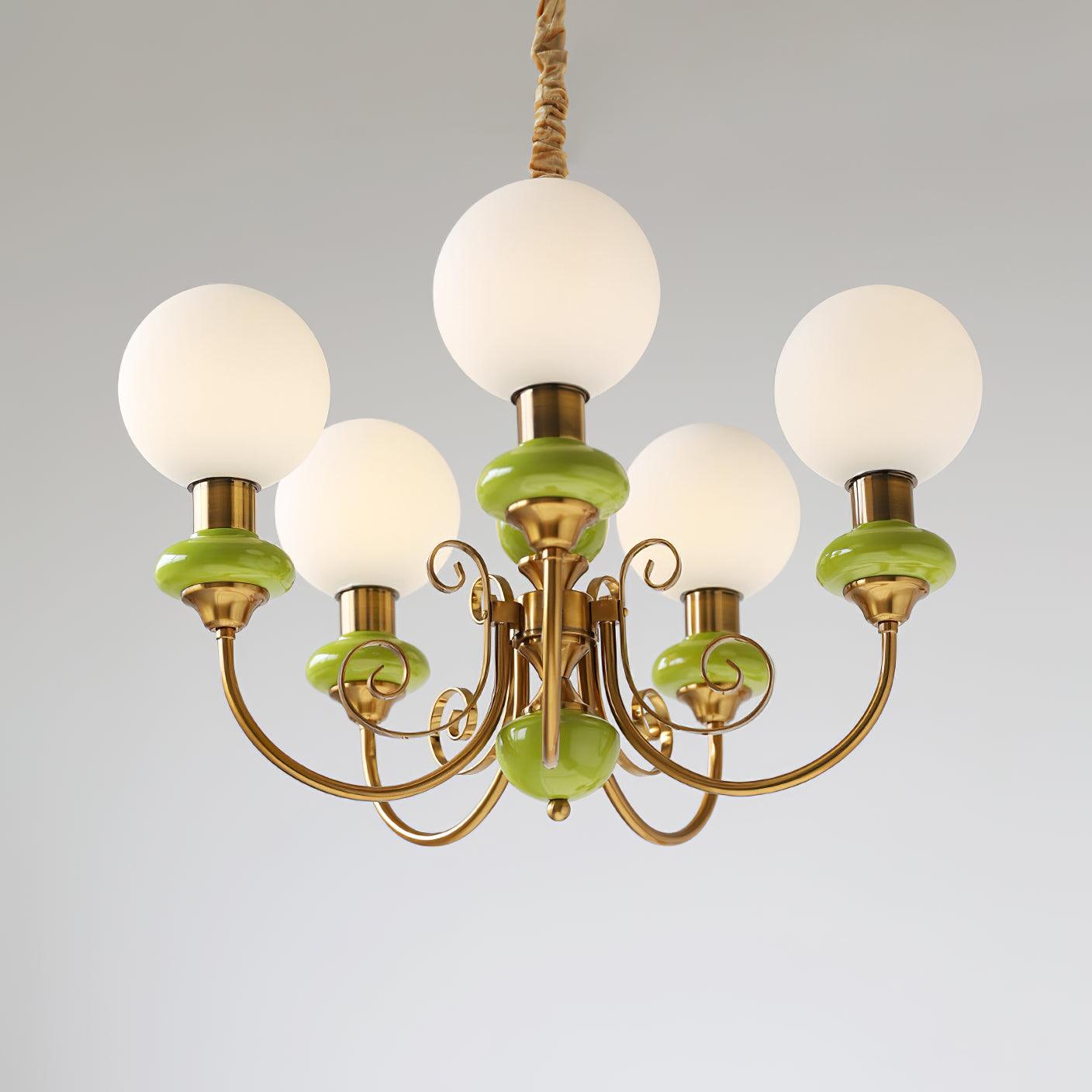 Chandelier with Green Glass Shades and Gold or Black Finish | Luxury Pendant Lamp in 3, 5 or 8 Light Points - Lamylie