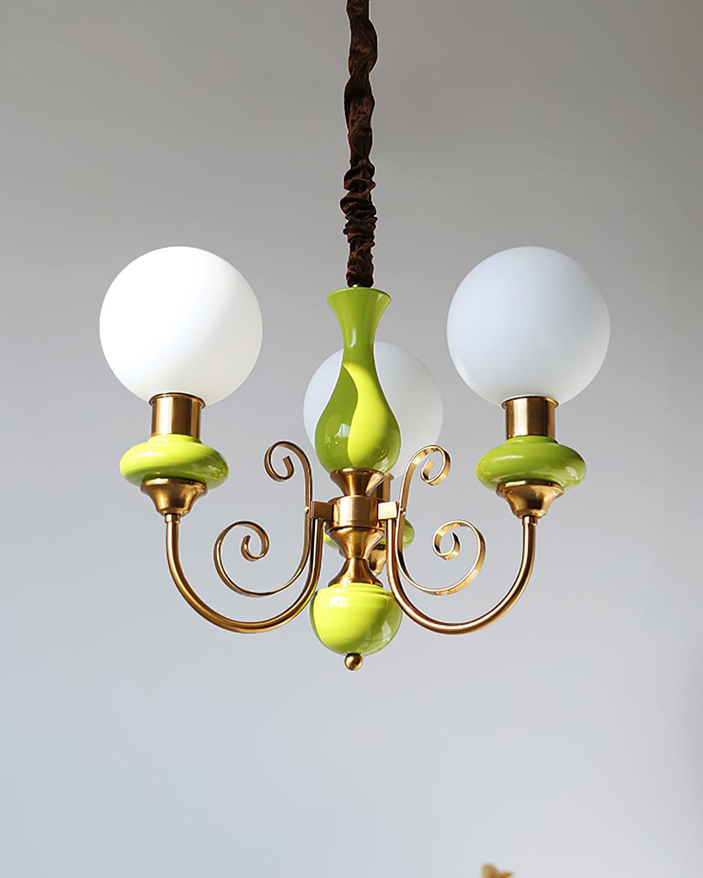 Chandelier with Green Glass Shades and Gold or Black Finish | Luxury Pendant Lamp in 3, 5 or 8 Light Points - Lamylie