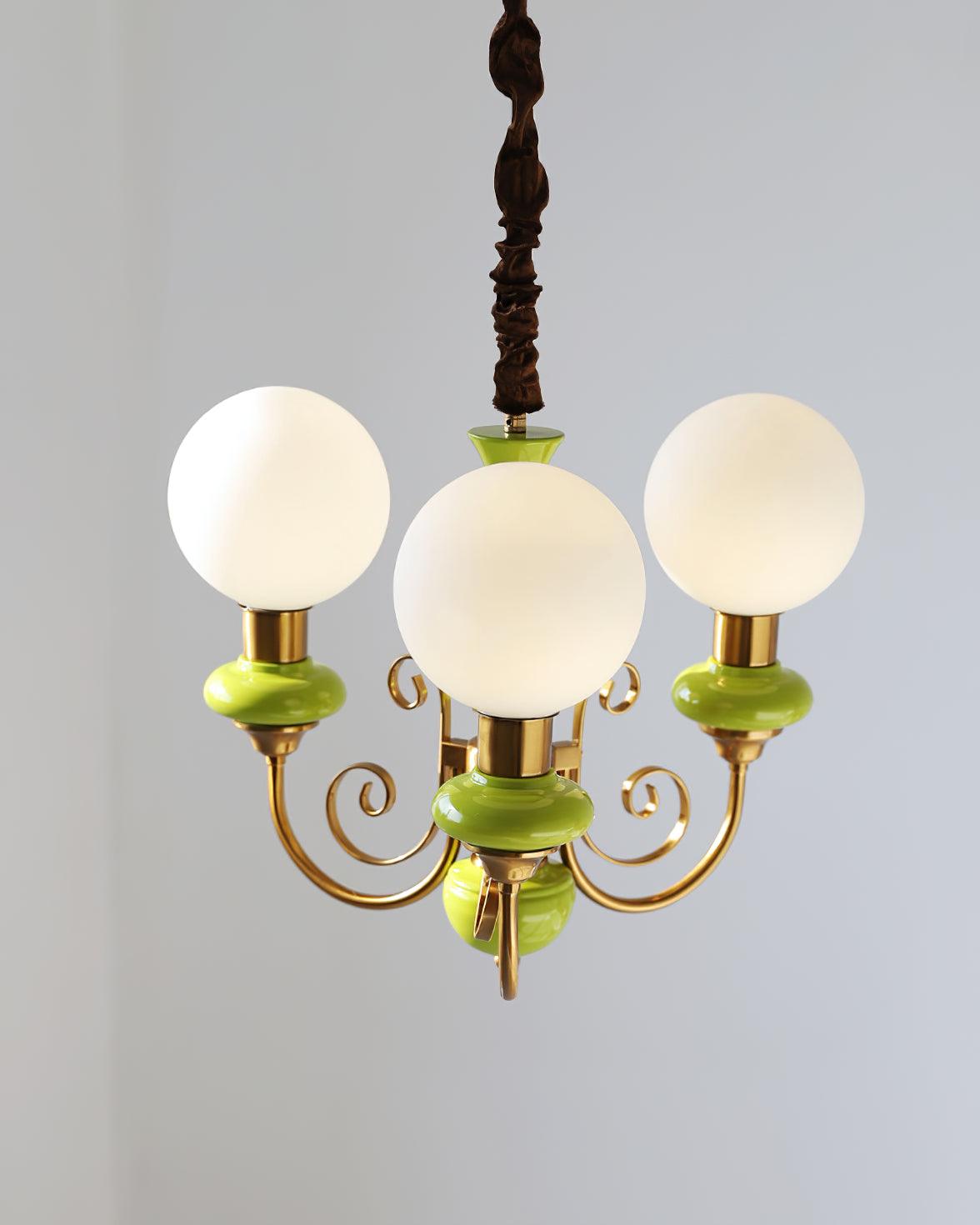Chandelier with Green Glass Shades and Gold or Black Finish | Luxury Pendant Lamp in 3, 5 or 8 Light Points - Lamylie