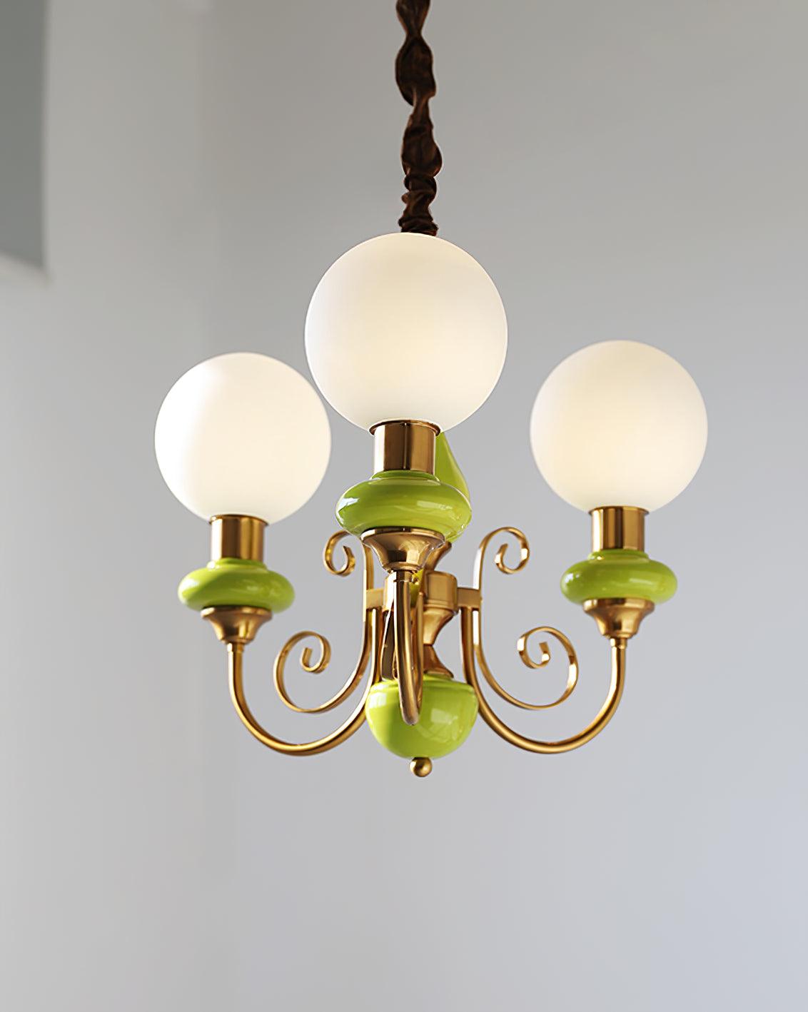 Chandelier with Green Glass Shades and Gold or Black Finish | Luxury Pendant Lamp in 3, 5 or 8 Light Points - Lamylie