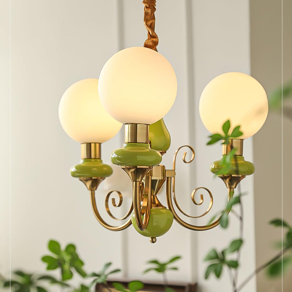 Chandelier with Green Glass Shades and Gold or Black Finish | Luxury Pendant Lamp in 3, 5 or 8 Light Points - Lamylie