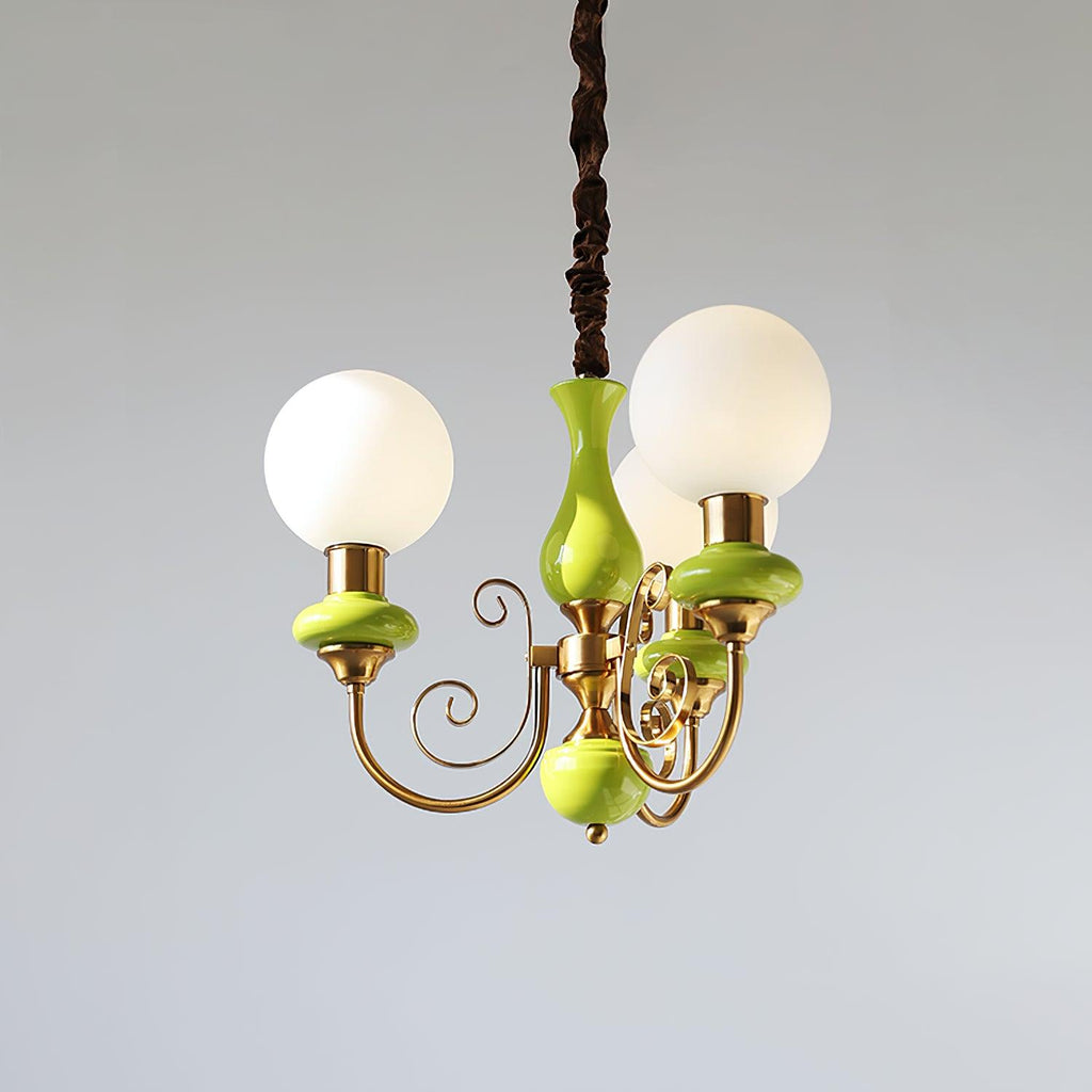 Chandelier with Green Glass Shades and Gold or Black Finish | Luxury Pendant Lamp in 3, 5 or 8 Light Points - Lamylie