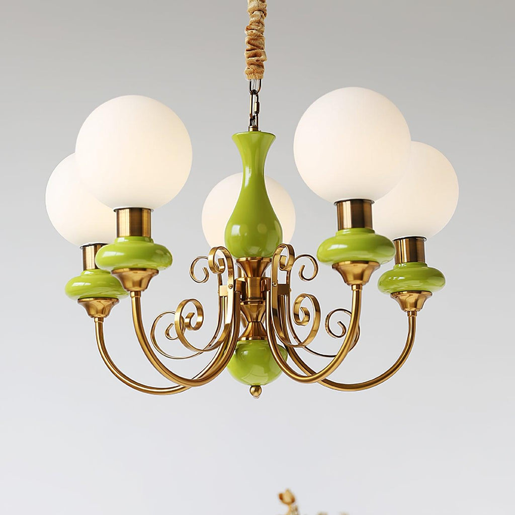 Chandelier with Green Glass Shades and Gold or Black Finish | Luxury Pendant Lamp in 3, 5 or 8 Light Points - Lamylie