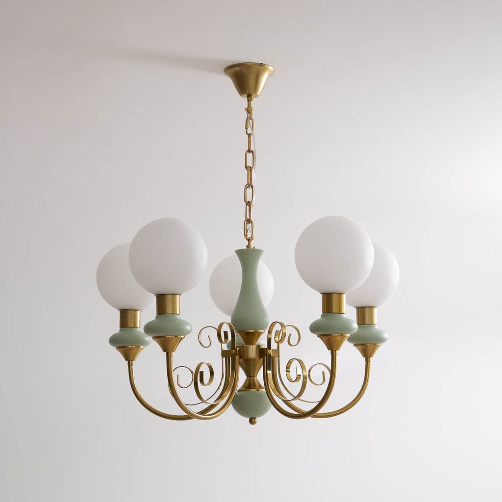 Chandelier with Green Glass Shades and Gold or Black Finish | Luxury Pendant Lamp in 3, 5 or 8 Light Points - Lamylie