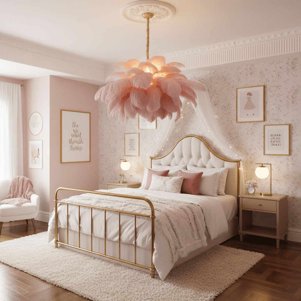 Feder-Kronleuchter 56 Handcolorierte Federn Messingfassung Gold Silber Hollywood Glamour Statement-Beleuchtung - Lamylie