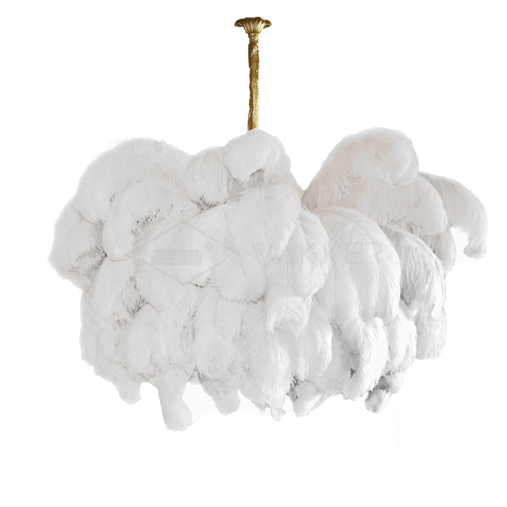 Feder-Kronleuchter 56 Handcolorierte Federn Messingfassung Gold Silber Hollywood Glamour Statement-Beleuchtung - Lamylie