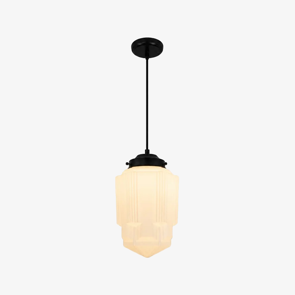 Vintage Art Deco Milchglas-Pendelleuchte mit gestreiftem Schirm für Esszimmer und Wohnbereich - Lamylie