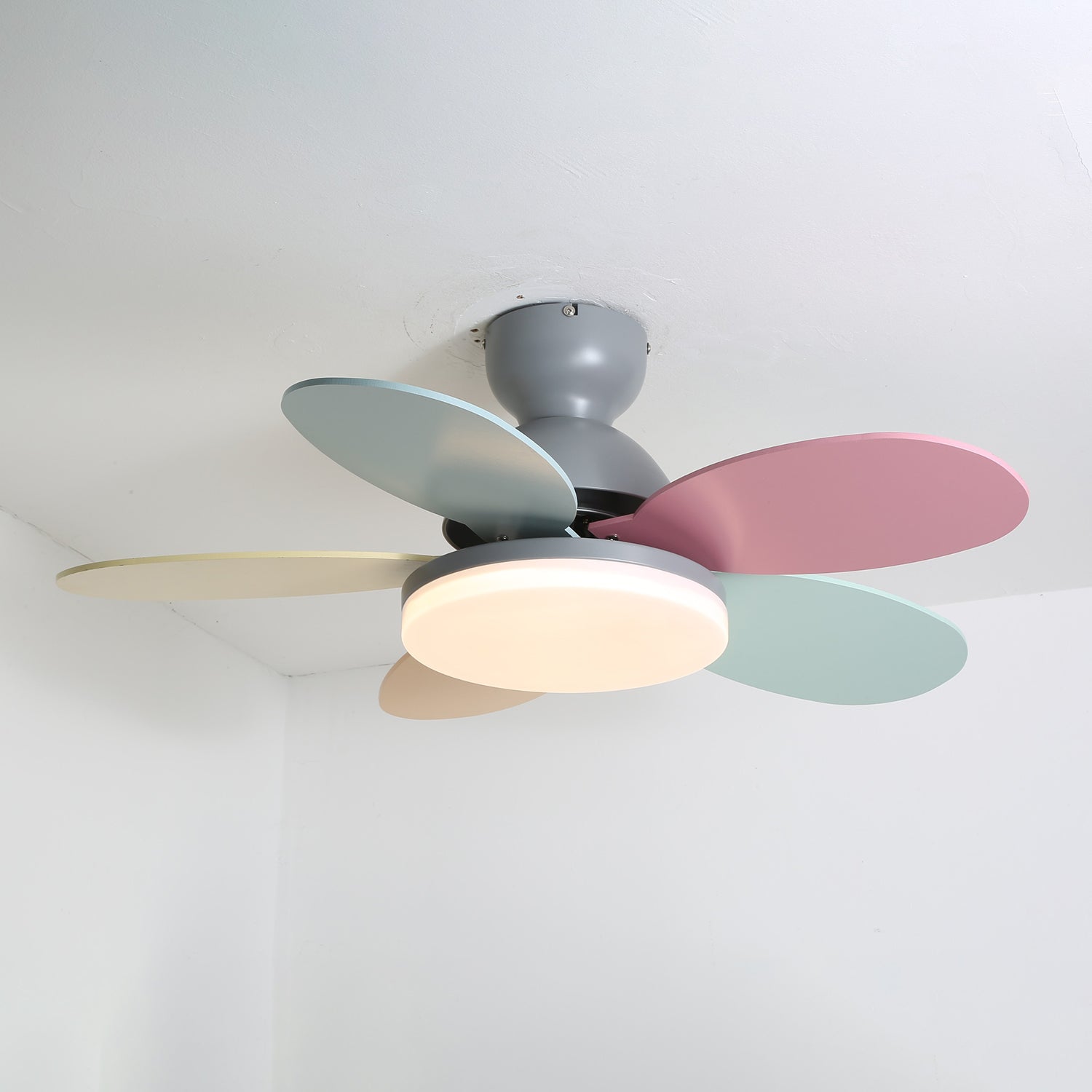 Liora Ceiling Fan with Lighting and Colored Glass Leaves for Children's Room | Modern Ceiling Fan with LED and Remote Control | Adjustable Speed Ceiling Fan with Light in Multiple Color Variants - Lamylie