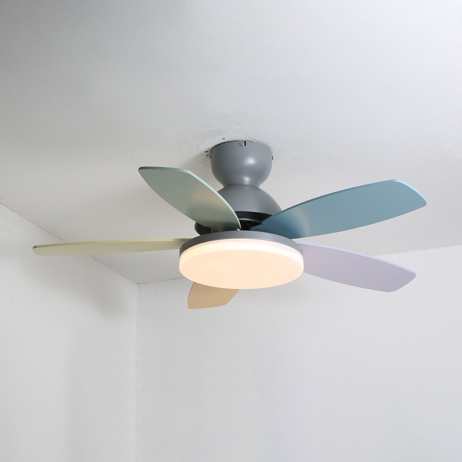 Liora Ceiling Fan with Lighting and Colored Glass Leaves for Children's Room | Modern Ceiling Fan with LED and Remote Control | Adjustable Speed Ceiling Fan with Light in Multiple Color Variants - Lamylie