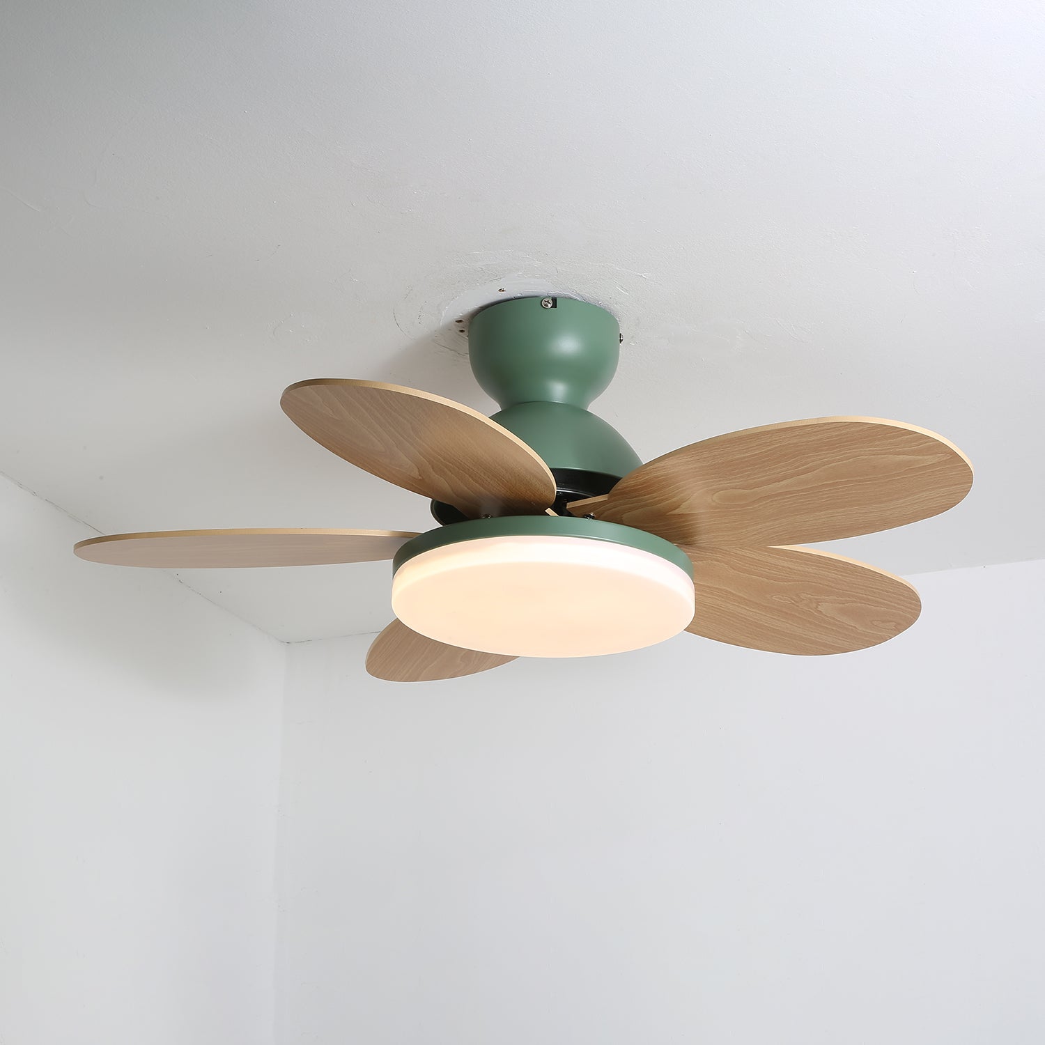 Liora Ceiling Fan with Lighting and Colored Glass Leaves for Children's Room | Modern Ceiling Fan with LED and Remote Control | Adjustable Speed Ceiling Fan with Light in Multiple Color Variants - Lamylie