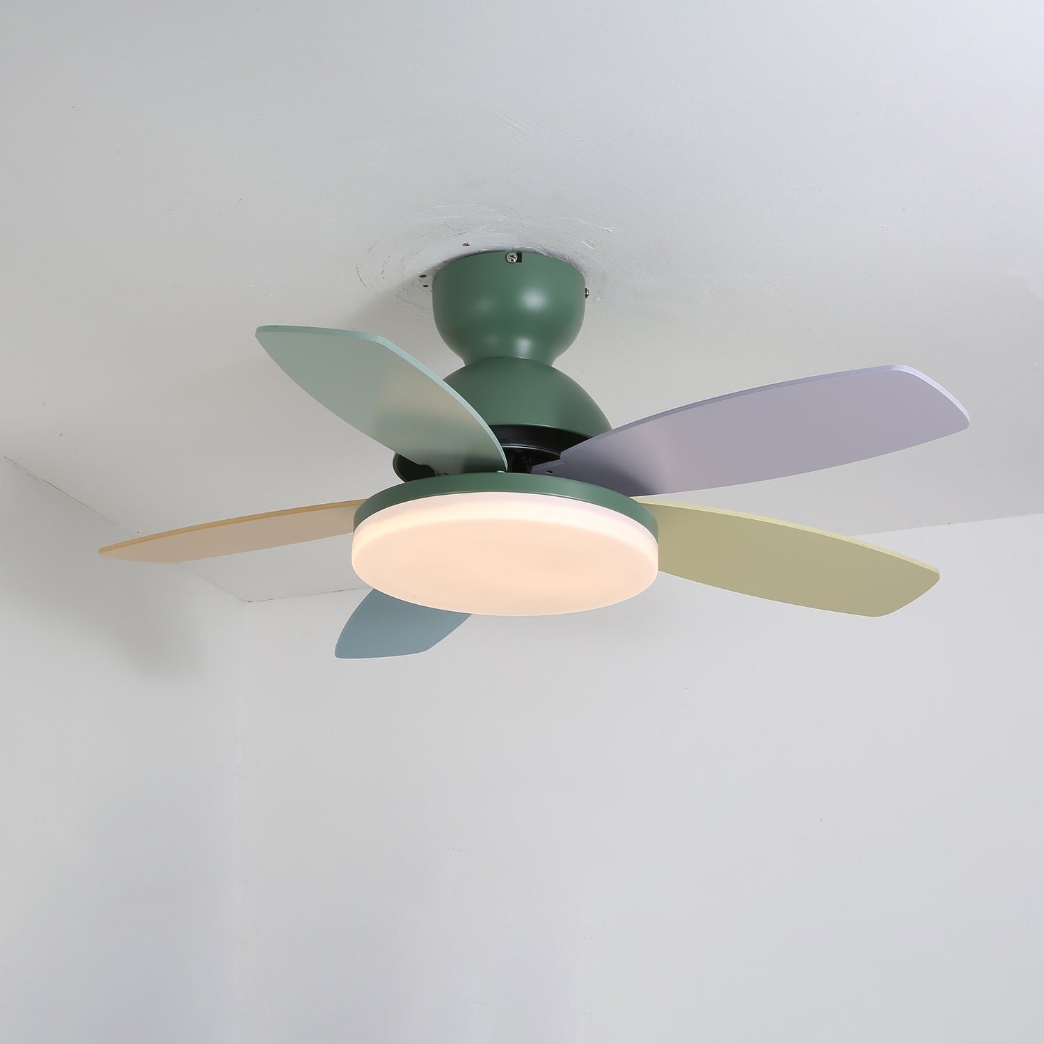 Liora Ceiling Fan with Lighting and Colored Glass Leaves for Children's Room | Modern Ceiling Fan with LED and Remote Control | Adjustable Speed Ceiling Fan with Light in Multiple Color Variants - Lamylie
