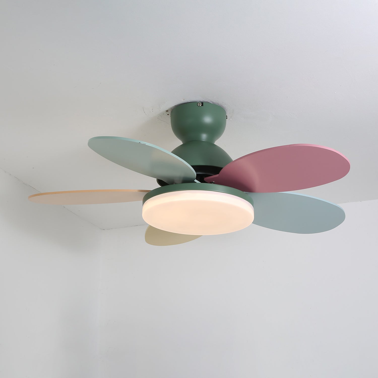 Liora Ceiling Fan with Lighting and Colored Glass Leaves for Children's Room | Modern Ceiling Fan with LED and Remote Control | Adjustable Speed Ceiling Fan with Light in Multiple Color Variants - Lamylie