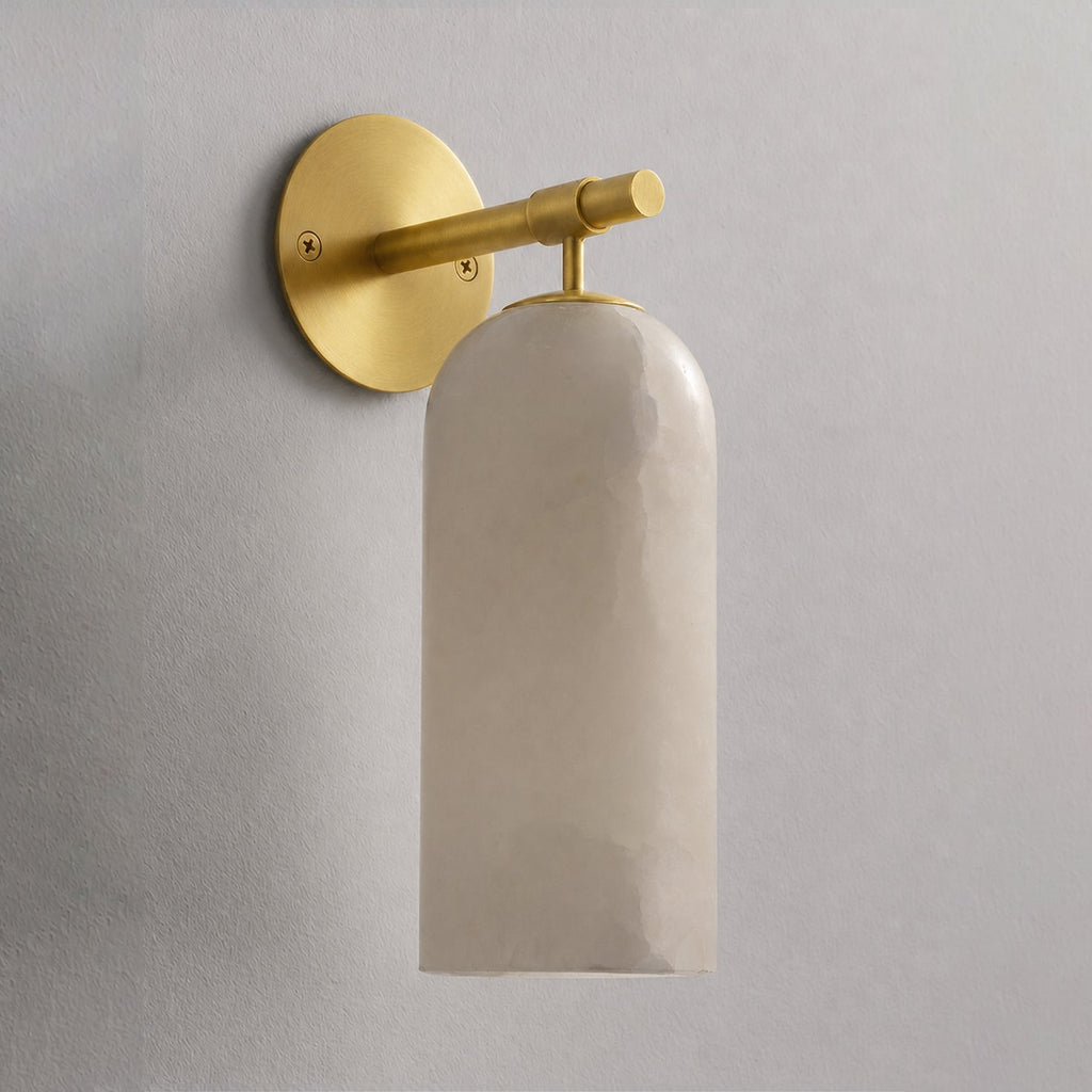 Alabaster Wall Lamp Cylindrical Minimalist Golden Fixture Warm Glow Lighting - Lamylie