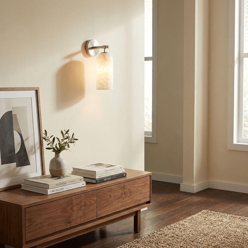 Alabaster Wall Lamp Cylindrical Minimalist Golden Fixture Warm Glow Lighting - Lamylie